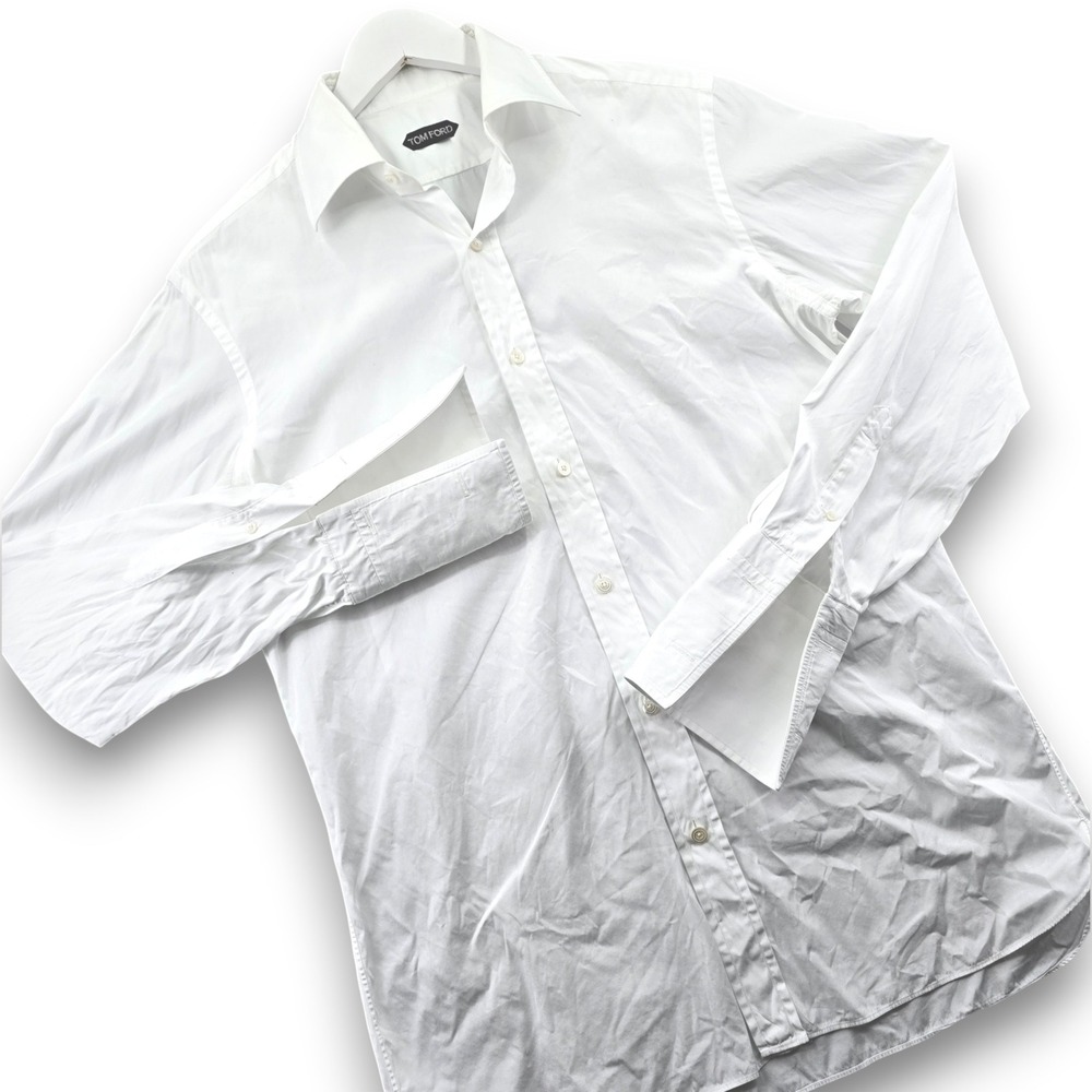 Tom Ford Mens Dress Shirt 15.75 40 White Cotton French Cuff Made in Switzerland